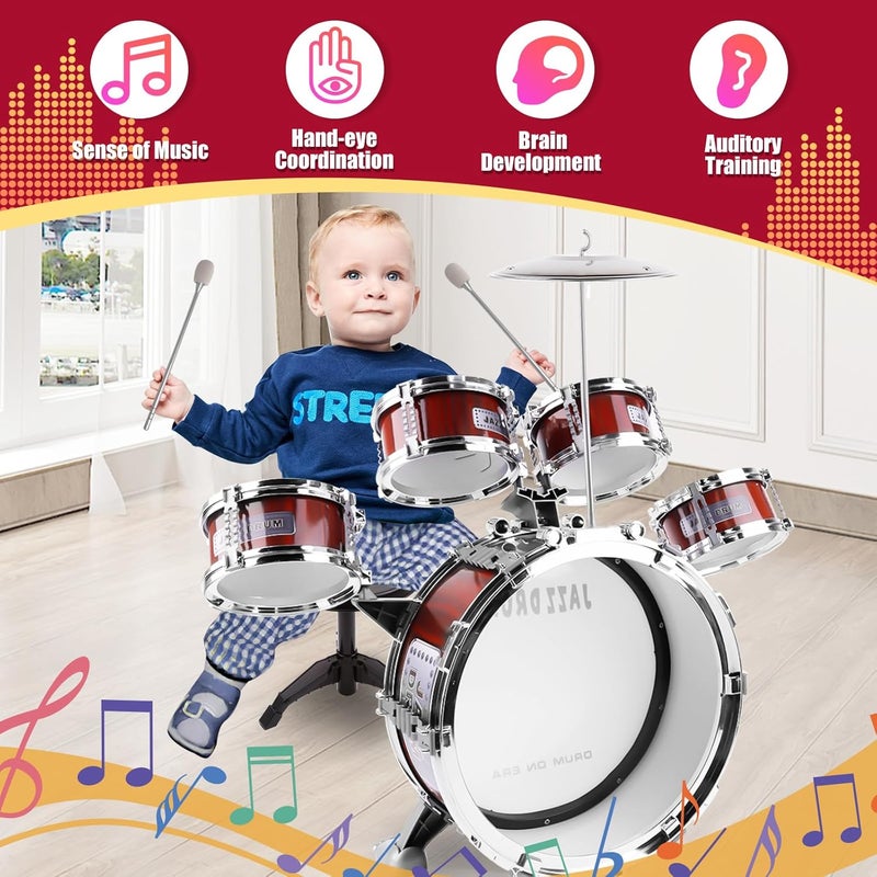 OoneWiser Store Kids Drum Set for Toddlers 1-3 3-5 - Musical Instruments Toys Drum Kit 9 Pcs with Stool, Birthday Musical Toys for Toddlers 2 3 4 5 Year Old Boys Girls - Image 2